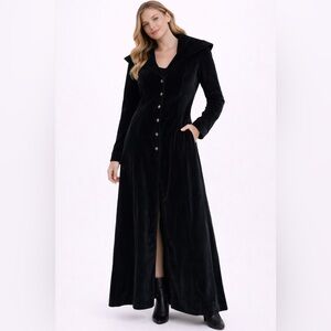 Excalibur Elegant Black Velvet Trench Coat